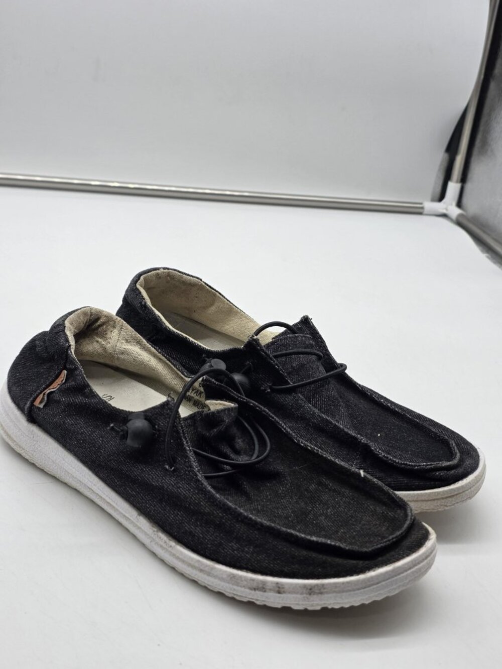 Corkys Kayak Shoes Womens Size 8 Black Denim Slip On Casual Comfort Loafers